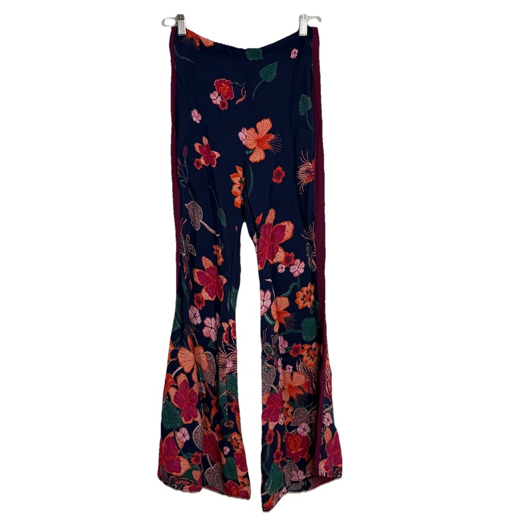Anthropologie Ett Twa Pants 0 Blue Multi Floral Flare Leg‎ Colorful Boho